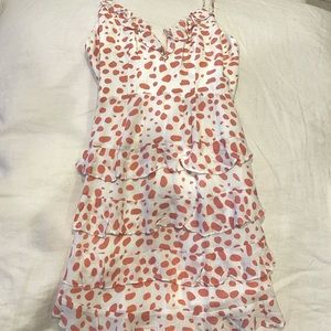 pink & white pattern ruffle dress